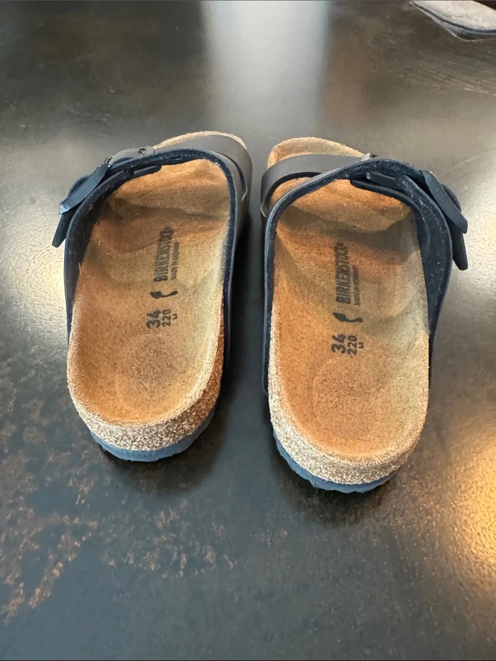Birkenstock Kids Two-Strap Sandals in Black and Tan